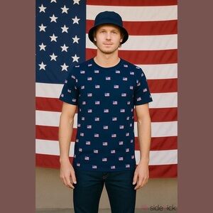 Isaac Morris IML Men's Flag Print Patriotic Short Sleeve Graphic T-Shirt - Large